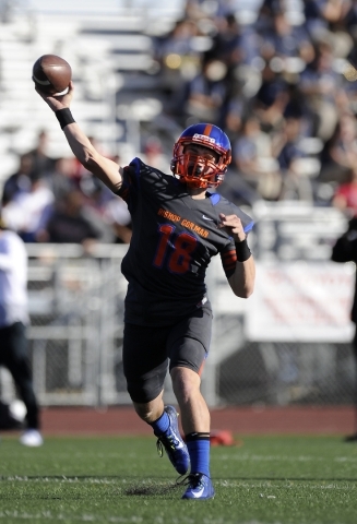 Bishop Gorman quarterback Tate Martell passes in the first half of a Division I state semifi ...