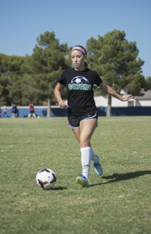 Alexis Kirson, 16, a junior at Green Valley High School, practices soccer skills at the Gree ...