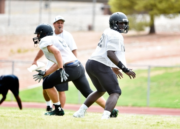 Palo Verde fullback and linebacker Chauntez Thomas plays the field during football practice ...