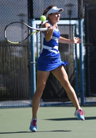 Angelique Friedrich, 14, of Bishop Gorman High School hits the ball during the Sunset region ...