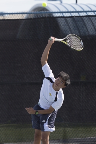Michael Pasimio of Ed W. Clark High School plays against South Tahoe High School during the ...