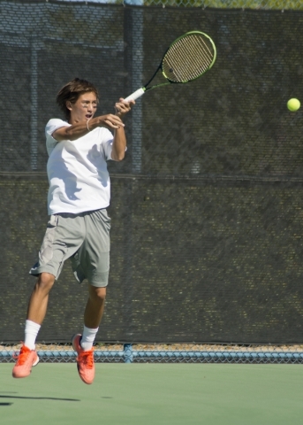 Dylan Levitt of Palo Verde High School hits the ball during the Nevada state championship te ...