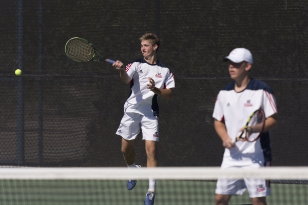 Ryland McDermott, left, and Sam Grant of Coronado High School play against Bishop Gorman Hig ...