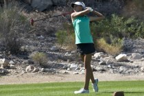 Annick Haczkiewicz, of Palo Verde High School, hits her ball during the Sunset Region golf t ...