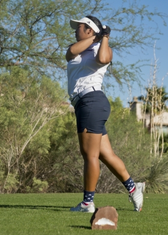 Ashley Lung, of Coronado High School, hits her ball during the Sunrise Region golf tournamen ...