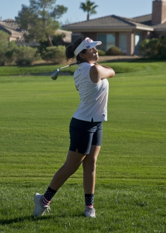 Gabby Denuzio, of Coronado High School, hits her ball during the Sunrise Region golf tournam ...