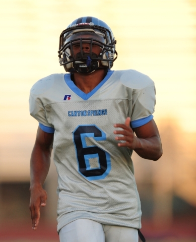 Canyon Springs running back Jerrod Blackwell is seen during football practice at Canyon Spri ...
