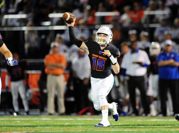 Bishop Gorman quarterback Tate Martell (18) passes against Don Bosco in the first half of th ...