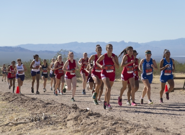 Runners compete during the girls Division I Sunrise cross country regional finals at Veteran ...