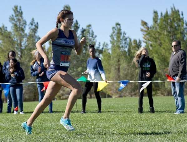 Kayla Roberts of Centennial High School finishes second during the girls Division I Sunset c ...