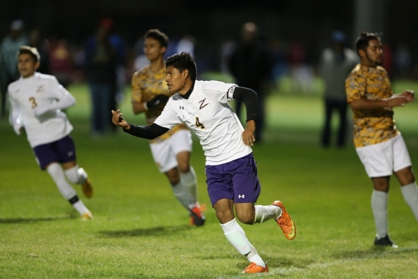 Durango&lsquo;s Marcos Delangel-Parra (4) reacts after scoring a goal against Bonanza in the ...