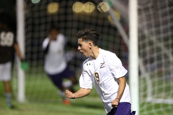 Durango&lsquo;s Jaime Munguia (9) reacts after scoring a goal against Bonanza in their Sunse ...