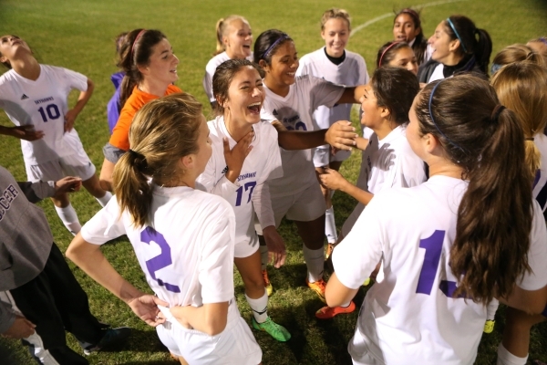 Silverado players celebrate their 2-1 win against Foothill in the girls Sunrise Regional sem ...