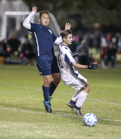 Foothill‘s Kapono Maruyama (3), left, and Coronado‘s Dylan Thompson (12) almost ...