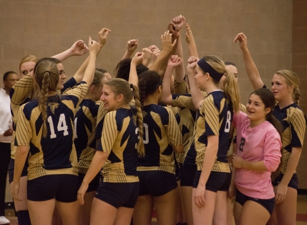 Foothill High School players cheer before the Sunrise Region girls volleyball final against ...