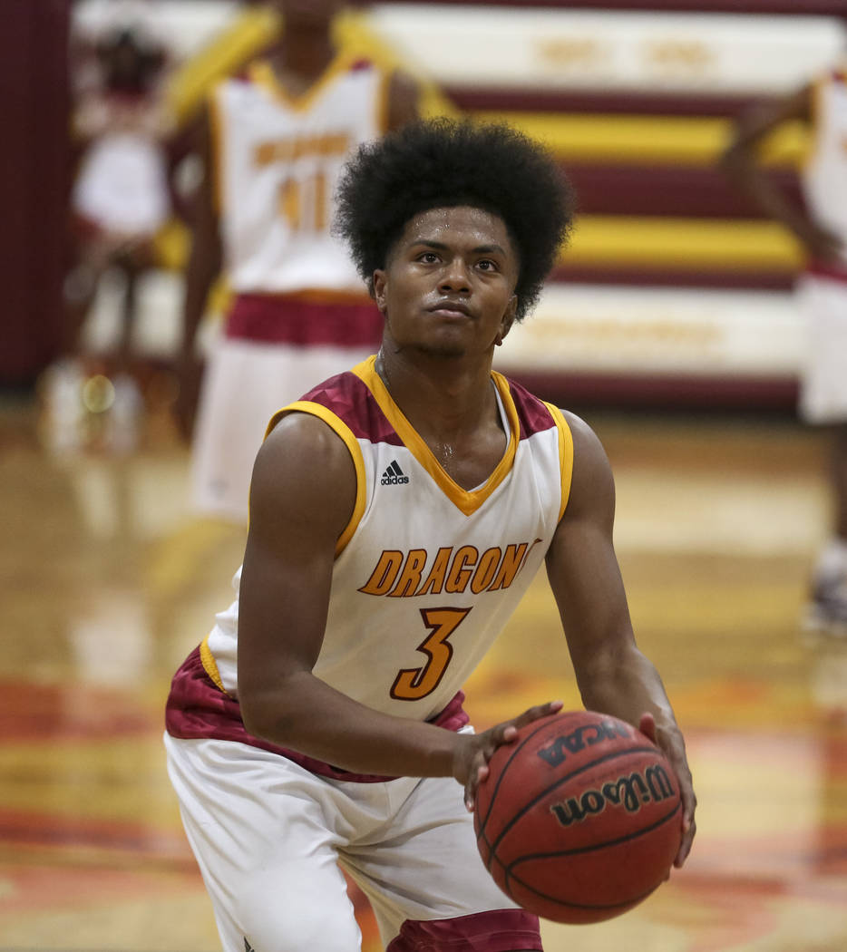 Del Sol point guard Antonio Simpson (3) shoots a free throw against Chaparral during a varsi ...