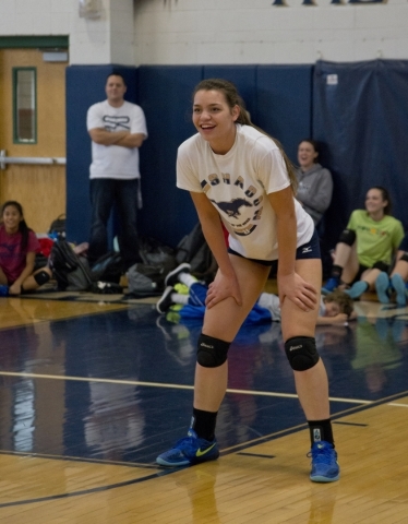 Shadow Ridge girls volleyball player Whittnee Nihipali awaits the ball during practice at Sh ...