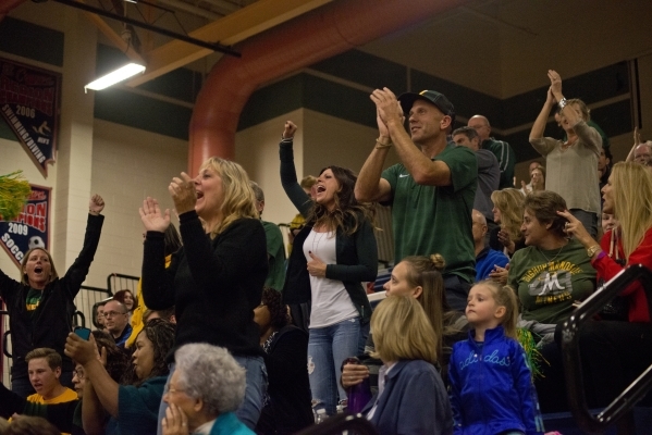 Bishop Manogue fans cheer during the Division I state semifinal match between Shadow Ridge a ...