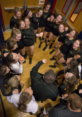 Bishop Manogue celebrates after winning their Division I state semifinal match between Shado ...