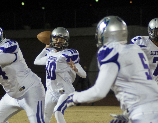 Silverado quarterback Micah Weber (10) passes the ball during the Sunrise Region semifinal a ...