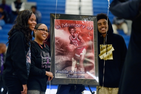 Family members from left, daughter, Aleah Thompson, wife, Bonita Thompson and son, AJ Thomps ...