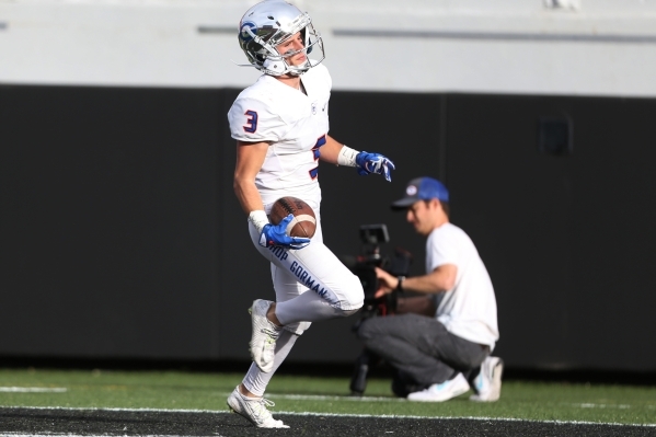 Bishop Gorman‘s Brandon Gahagan (3) runs the ball for a touchdown against Liberty in t ...