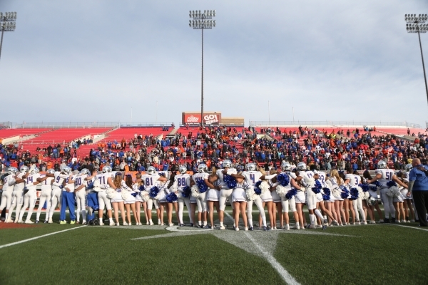 Bishop Gorman celebrate their win against Liberty in the Division I state championship game ...
