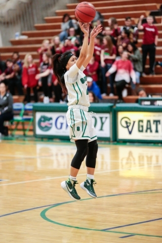 Green Valley senior Gwen Garcia (2) shoots the ball during a basketball game against Desert ...