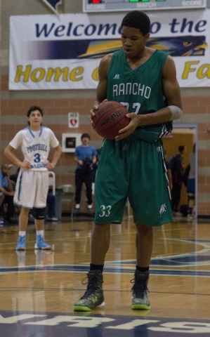 Rancho‘s Lamont Traylor (33) prepares for a free throw during their game at Foothill H ...