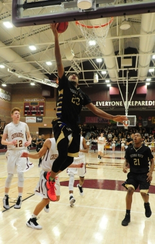Sierra Vista forward Chris McCoy goes up for a shot against Faith Lutheran in the second hal ...