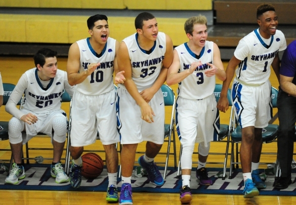 Silverado players celebrate a big scoring run against Canyon Springs in the third quarter of ...