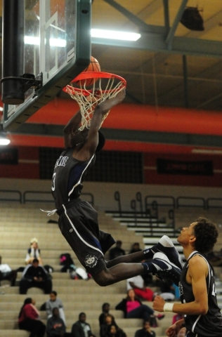 Cheyenne guard Alahjan Banks misses on a dunk attempt against Mojave in the fourth quarter o ...