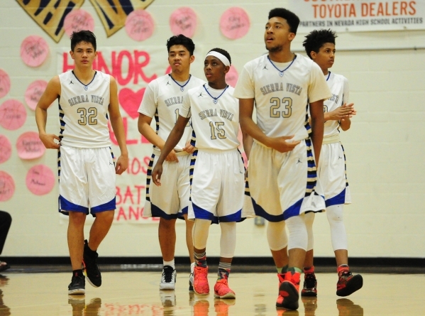 Sierra Vista players are seen in the third quarter of their prep basketball game against Cha ...