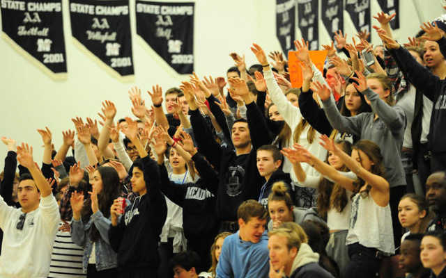 The Meadows fans are seen in the second quarter of their prep basketball game against Agassi ...