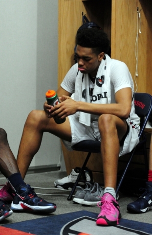 Findlay Prep guard P.J. Washington is seen in the lockerroom at halftime of their prep baske ...