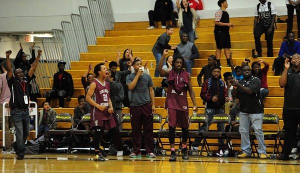 Players on the Cimarron-Memorial bench react after Bonanza‘s potential game-winning sh ...