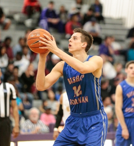 Bishop Gorman senior Zach Collins (12) shoots from the free throw line during a prep basketb ...