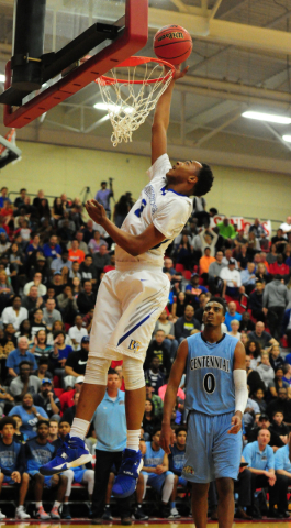 Bishop Gorman guard Chuck O‘Bannon Jr. goes up for a shot against Centennial in the fi ...