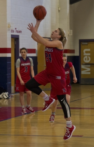 Liberty‘s Gabby Doxtator (24) shoots during practice at Liberty High School in Las Veg ...