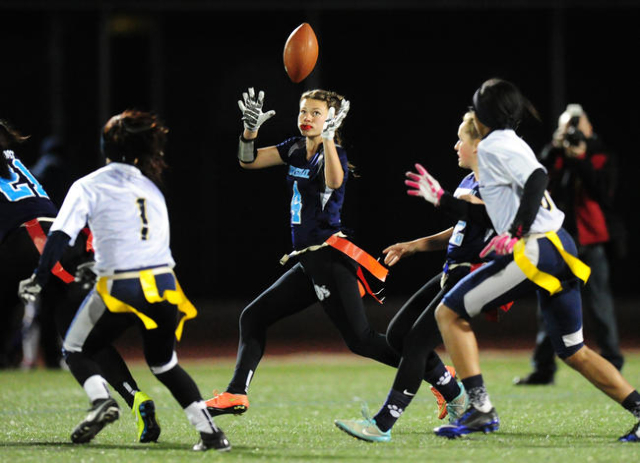 Centennial wide receiver Ashley Marshall catches a lateral pass against Foothill in the firs ...