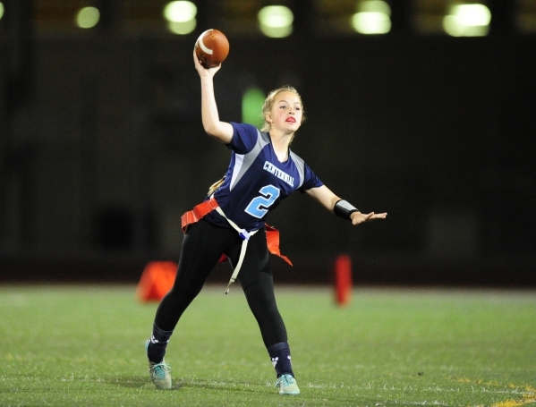 Centennial quarterback Halli Erickson passes against Foothill in the first half of the CCSD ...