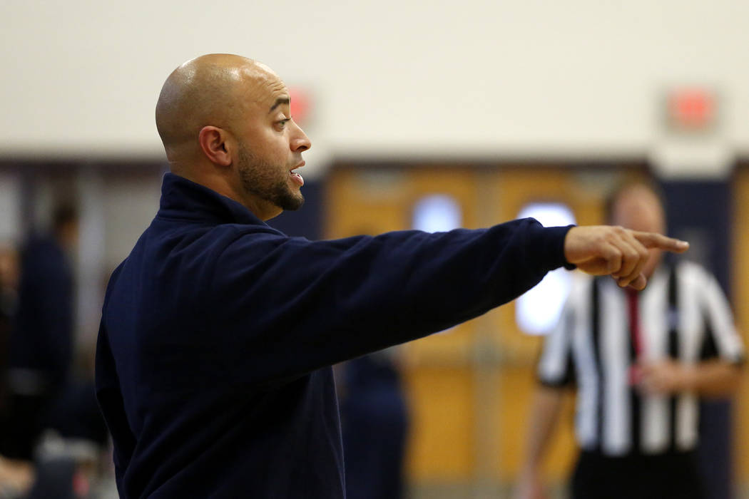 Canyon Springs’ head coach Chris Walker directs his team against Foothill during the ...