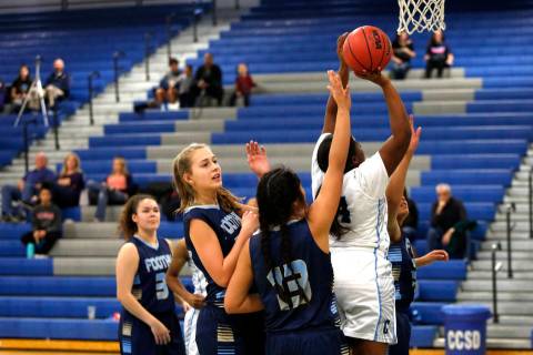 Canyon Springs’ Kayla Rossum (34) shoots against Foothill during the Sunrise Region se ...