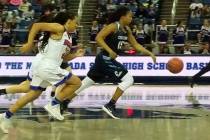Daejah Phillips advances the ball against Reno on Thursday, Feb. 22, 2018 at Lawlor Events C ...