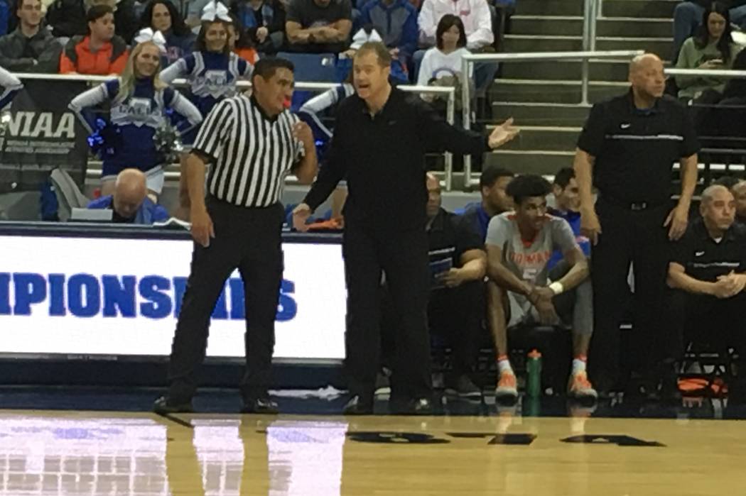 Bishop Gorman coach grant Rice looks on during the team’s Class 4A state semifinal gam ...