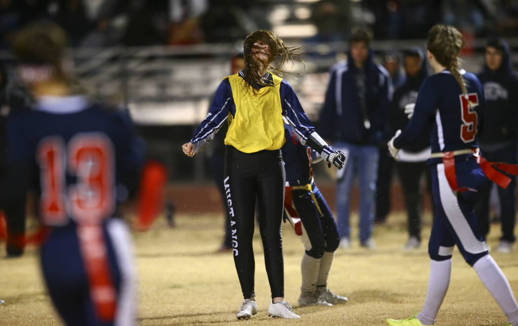 Shadow Ridge’s Emily Butler (4) reacts after coming short on a pass during the Class 4 ...