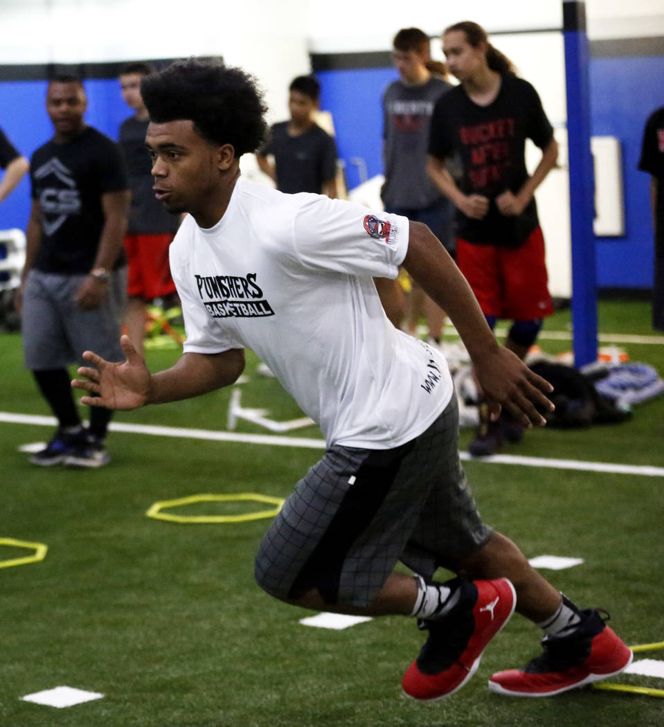 Martell Williams, who is playing basketball with the Las Vegas Punishers, works out at Game ...