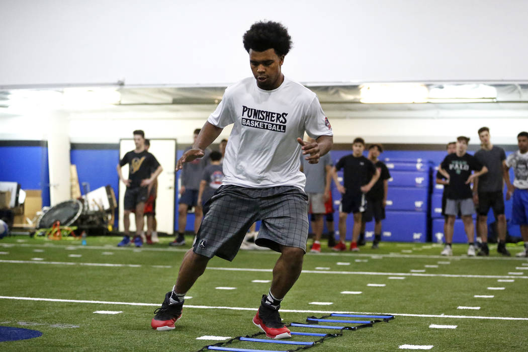 Martell Williams, who is playing basketball with the Las Vegas Punishers, works out at Game ...