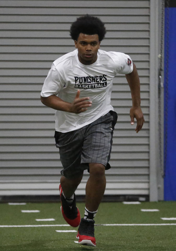 Martell Williams, who is playing basketball with the Las Vegas Punishers, works out at Game ...