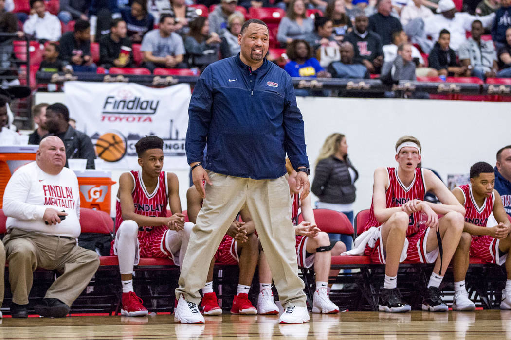 Findlay Prep coach Paul Washington during the Big City Showdown at South Point in Las Vegas ...